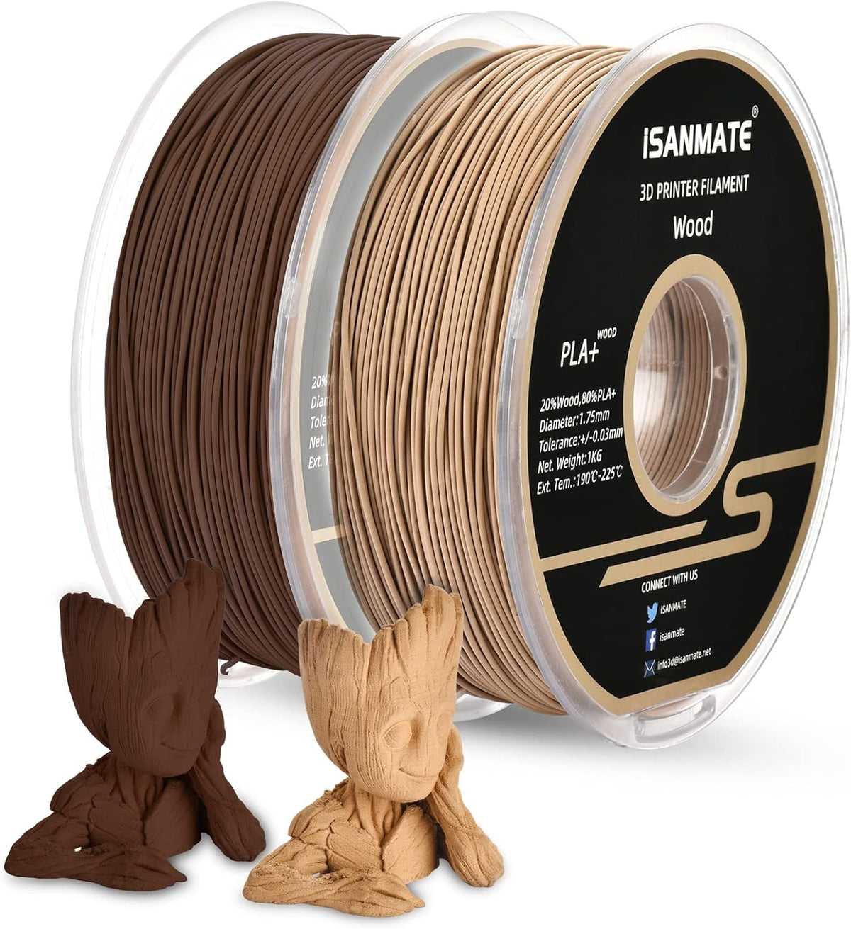 iSANMATE 3D Printer Filament, PLA Filament 1.75mm Bundle, White and Sandal Wo...