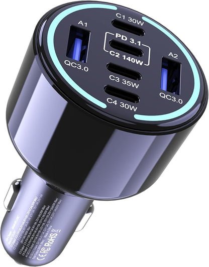 CHIPOFY 300W USB C Car Charger, 6 Ports by GaNPDchargerUSBCcarcharger