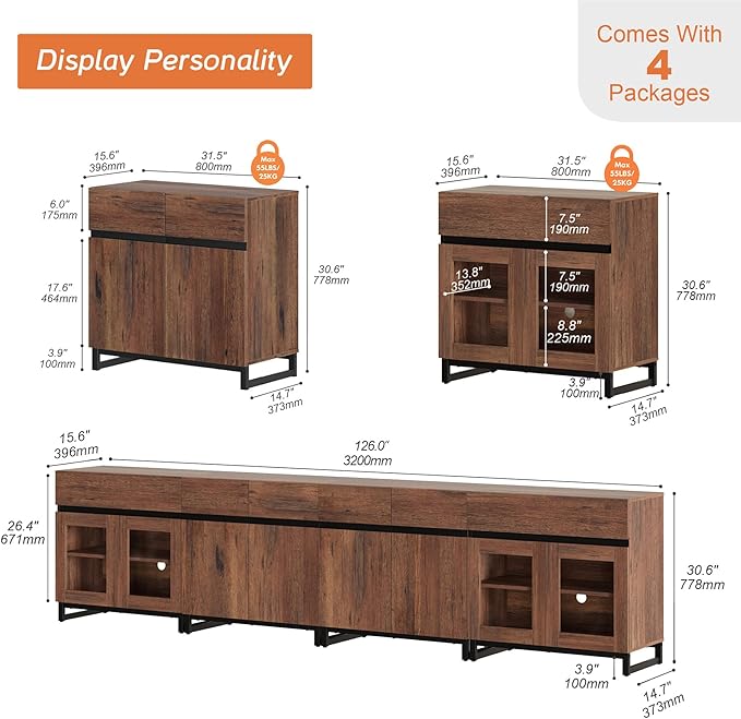 WAMPAT Modern TV Stand for TVs up to 120 inch, 4 in 1 TV Console - Image 2