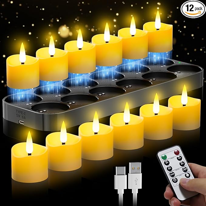YiaMia 12 Pack Upgraded Rechargeable Tea Lights by YiaMiaNightLights