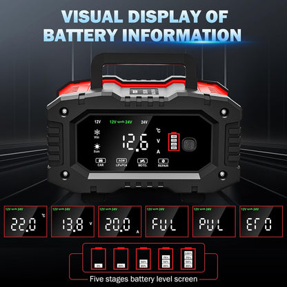 20-amp car battery charger, 12v/20a and 24v/10a lifepo4,lead-acid(agm/gel/sla) showing dimensions