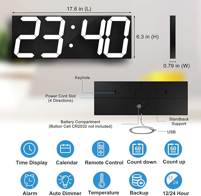 CHKOSDA LED Large Digital Wall Clock, Oversize Wall Clock - Image 2