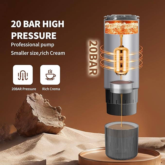 Leozora Portable Espresso Maker, 20Bar Professional Pressure, Stainless Steel - Image 3