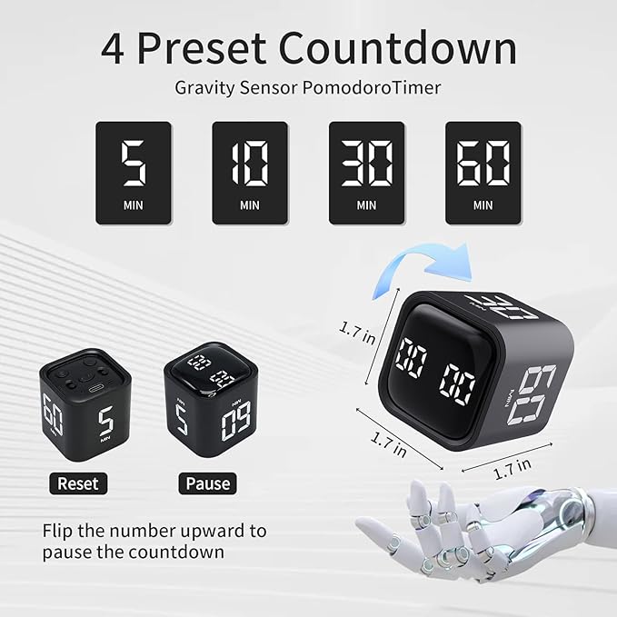 Productivity Timer Flip Gravity Sensor Cube Timer Countdown & Countup, Mute & - Image 2