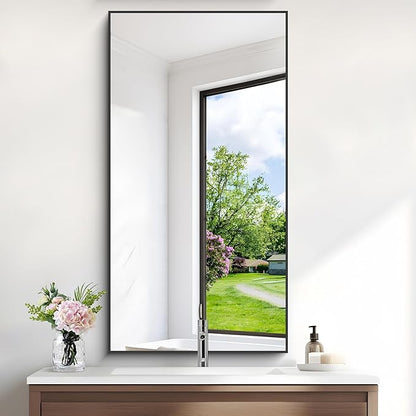 48x24In Black Bathroom Mirror for Wall, Rectangle Mirrors - Image 2