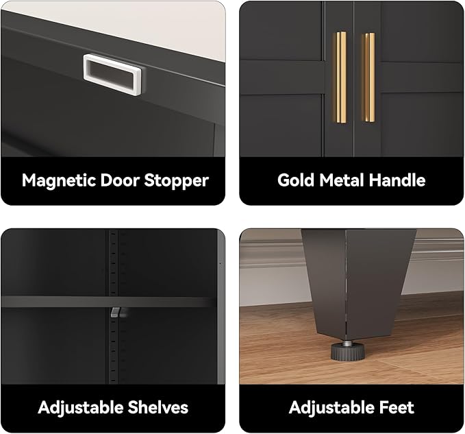COFaR 61" Tall Pantry Cabinet in Black, Modern Storage Cabinet - Image 4