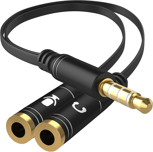 Headphone Splitter Adapter, 3.5mm Audio + Mic 4 Pole TRRS Splitter Jack Y Cable by D+%26+K+Exclusives