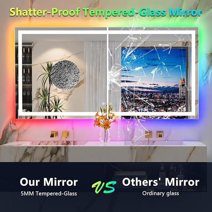 YEELAIT 72x36 Inch RGB LED Bathroom Mirror Front Light and RGB Backlit Lighted - Image 6