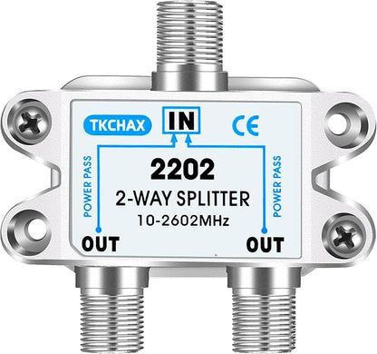 TKCHAX 2 Way Coaxial Cable Splitter, Support 10-2602MHz, RG6 Compatible by TKCHAX