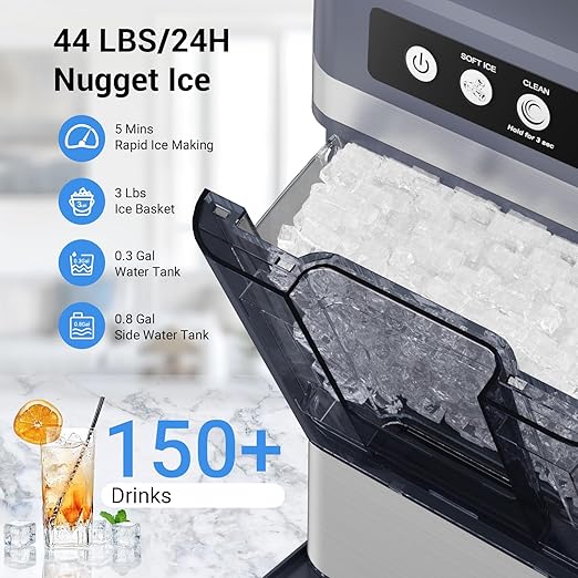 Ice Maker Countertop Nugget, 44 Lbs/24h Chewable Crunchable Ice Maker - Image 2