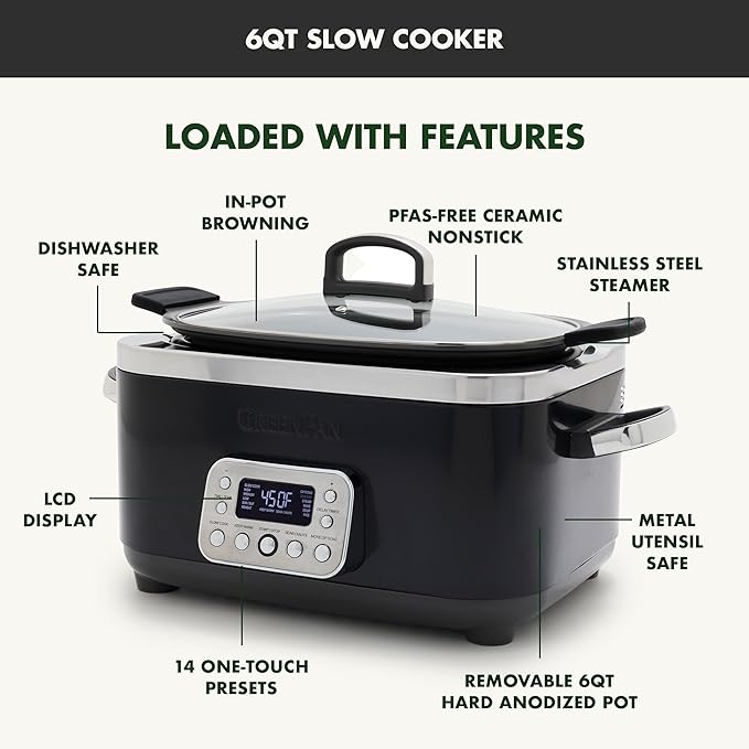 GreenPan Elite 14-in-1 Nonstick 6QT Electric Slow Cooker, PFAS-Free Ceramic - Image 4