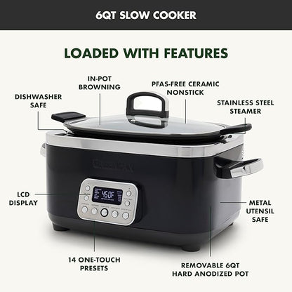 GreenPan Elite 14-in-1 Nonstick 6QT Electric Slow Cooker, PFAS-Free Ceramic - Image 4