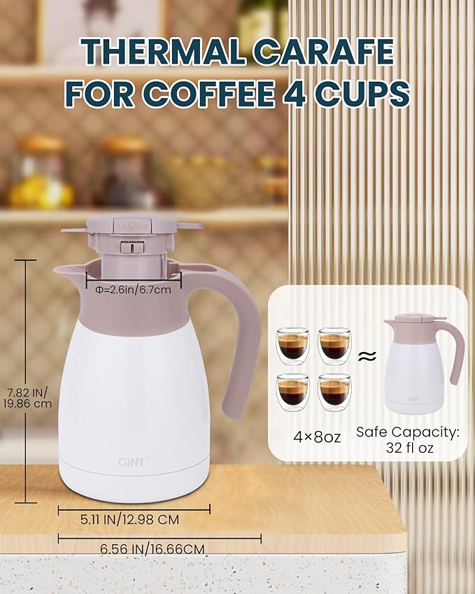 GiNT 1L / 34Oz Thermal Coffee Carafe, Insulated Stainless Steel Coffee Carafes - Image 4