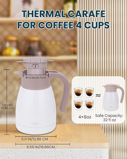 GiNT 1L / 34Oz Thermal Coffee Carafe, Insulated Stainless Steel Coffee Carafes - Image 4