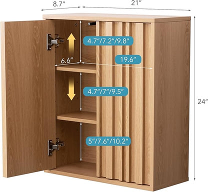 Fluted Wall Cabinet for Bathroom, Modern Wood Hanging Storage Organizer - Image 2