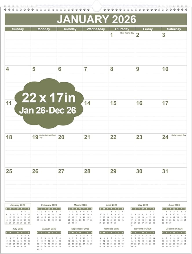 Large Calendar 2026 with Spiral Bound by Runtioval