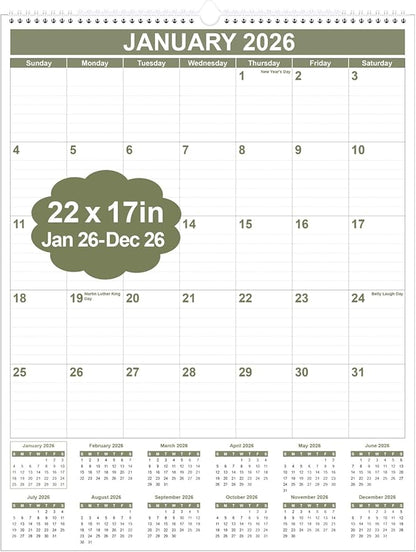 Large Calendar 2026 with Spiral Bound by Runtioval
