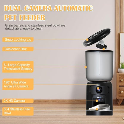 Automatic Cat Feeder with 2K Dual HD Cameras, 2.4/5G WiFi 6L Feeder, Pet Feeder - Image 2