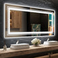 Snowdool 71x31 LED Bathroom Mirror with Front and Backlight, Dimmable Lighted Bathroom Vanity Mirror with Anti-Fog, Memory Function,Tempered Glass(Horizontal/Vertical)