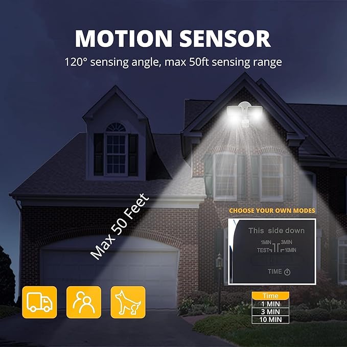 UME 2 Pack 19W LED Flood Light Motion Sensor Outdoor, 2 Adjustable Head - Image 3