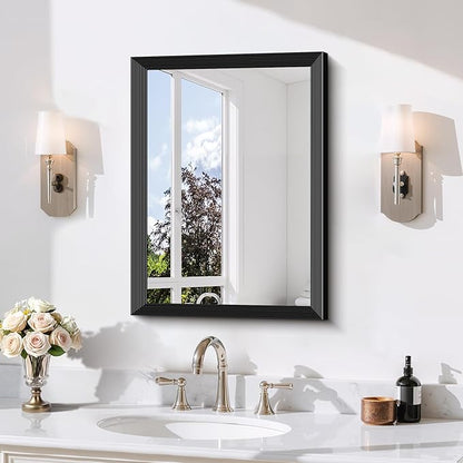 Black Bathroom Mirror 18 x 24 Inch Rectangle Wave Beveled by DESBING