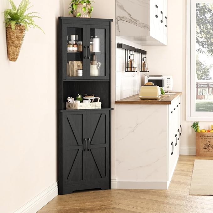 67''H Black Tall Farmhouse Corner Storage Cabinet - Image 9
