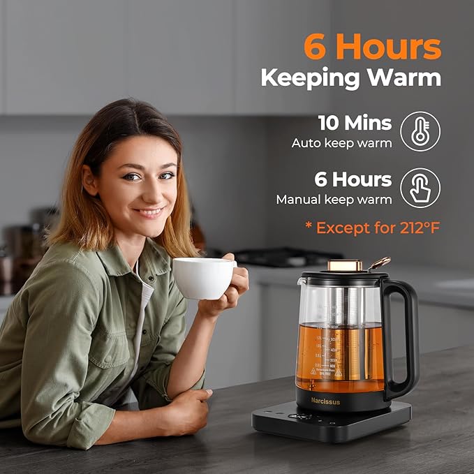 Narcissus Electric Kettle Temperature Control ±5℉, 1.8L Glass Electric Tea - Image 4