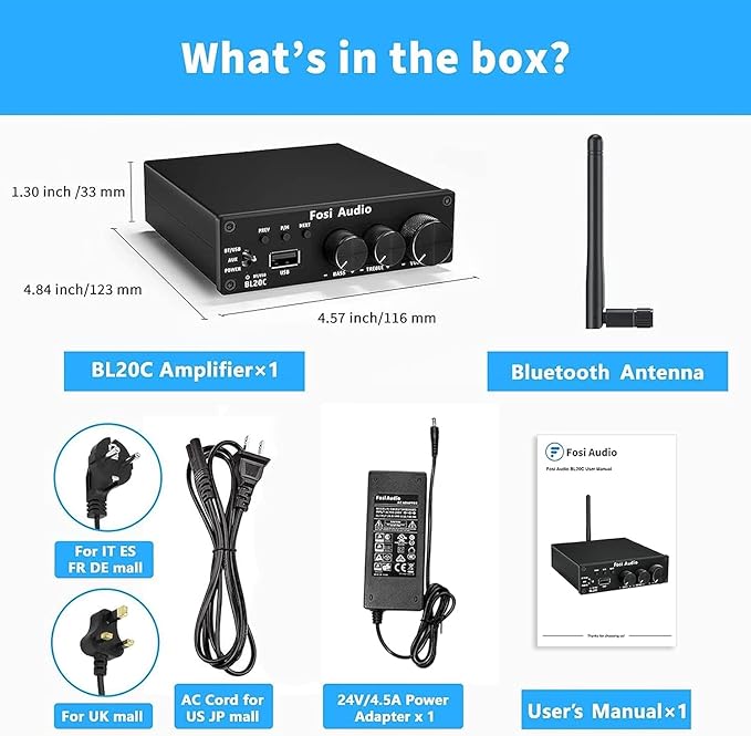 Fosi Audio BL20C Bluetooth 5.0 Stereo Audio Receiver Amplifier 320 Watts 2.1 CH - Image 6