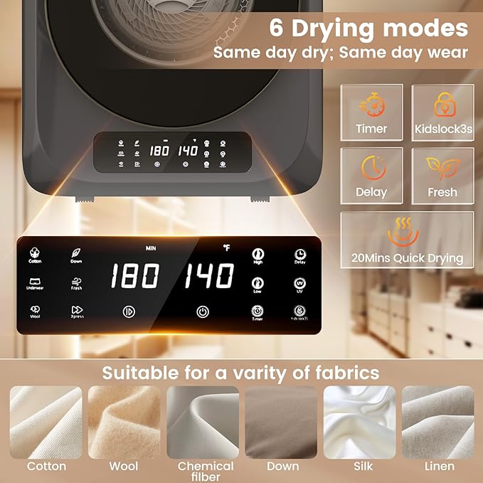 VCJ Portable Dryer for Laundry, 12lbs Clothes Dryer - Image 3