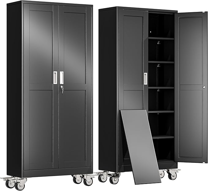 75" H Metal Garage Storage Cabinet, Rolling Tool Cabinet by erosoei