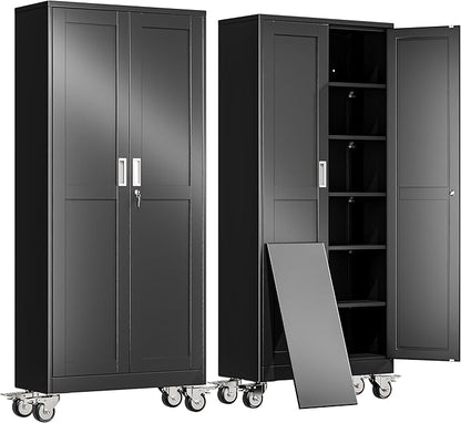 75" H Metal Garage Storage Cabinet, Rolling Tool Cabinet by erosoei