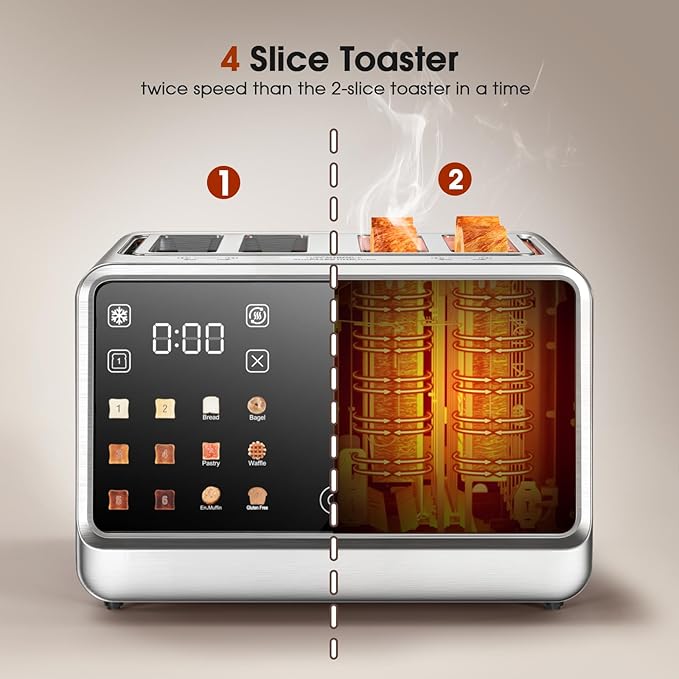 4 Slice Toaster Wide Slot– Dual Digital TouchScreen & Independent Control Panel - Image 7