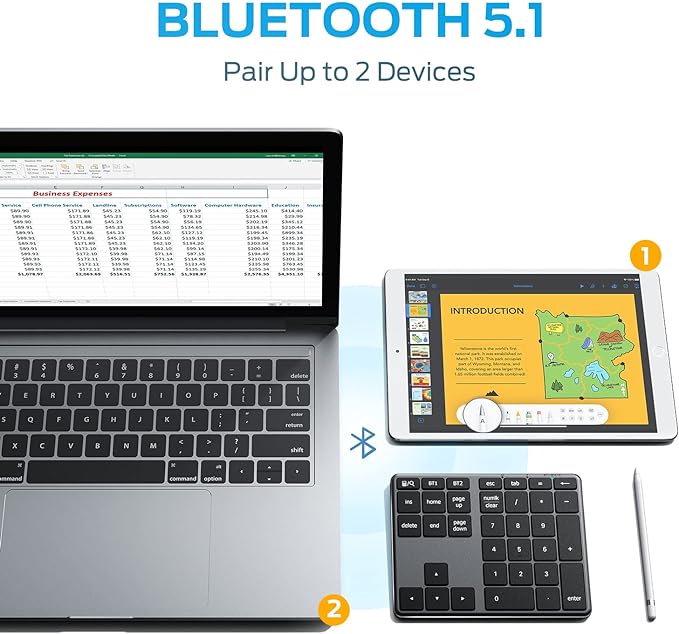 iClever Bluetooth Number Pad, Aluminum 34-Key Wireless Numeric Keypad, USB-C - Image 2