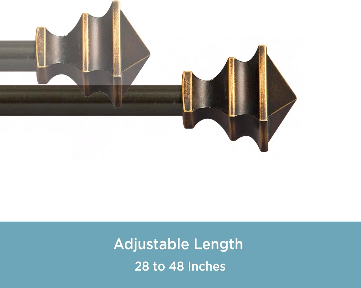 Kenney KN55479 Arts & Crafts Square End Petite Café Decorative Window Curtain Rod, 28-48" Adjustable Length, Oil Rubbed Bronze Finish, 1/2" Diameter Steel Tube