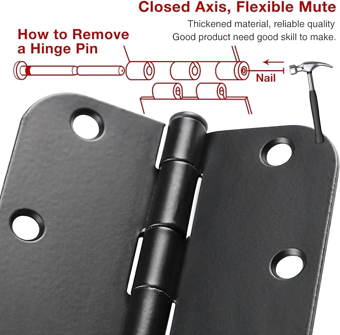 30 Pack Rounded Matte Black Door Hinges 3.5 Inch 5/8" Radius Interior 3 1/2" - Image 2
