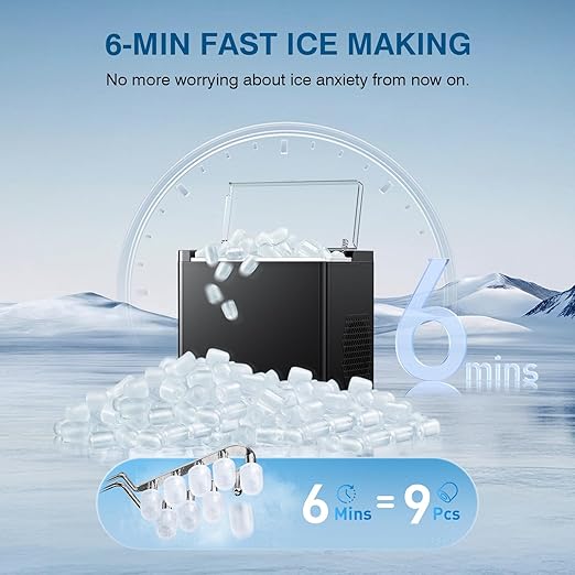 Ice Makers Countertop, 9 Ice Cubes in 6 Mins Portable Ice Maker, 2 Sizes of - Image 2