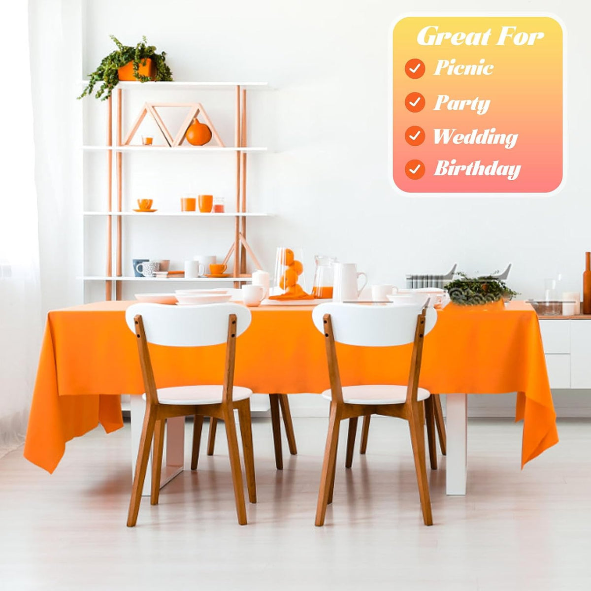 Disposable Orange Plastic Table Cover Roll 54in X 240ft - Heavy Duty Waterpro...