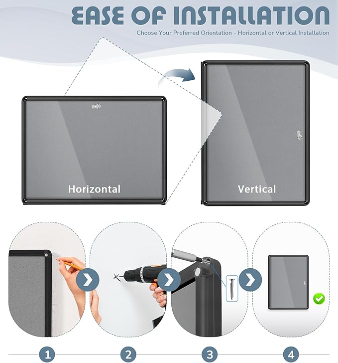 Enclosed Bulletin Board 24x18 in, Lockable Felt Board Bulletin Board - Image 4