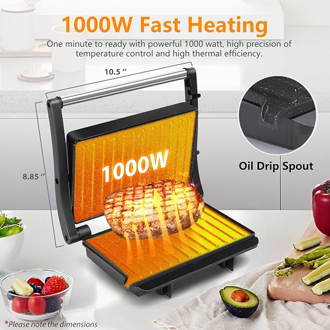 Panini Press Grill, Aigostar 1000W Sandwich Maker - Image 2