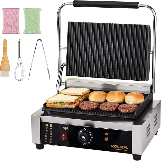 Bonnlo 811E Commercial Sandwich Make, 2200W Stainless Steel Countertop Panini by Bonnlo