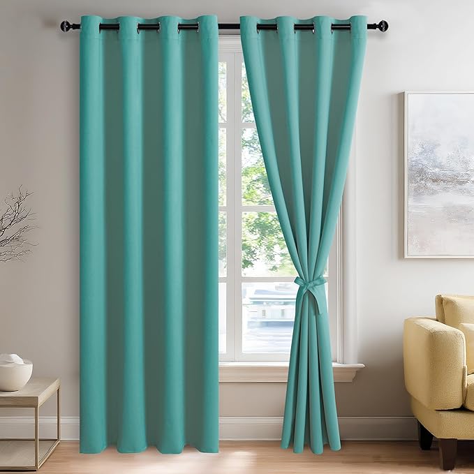 JIUZHEN Turquoise Blackout Curtains by JIUZHEN