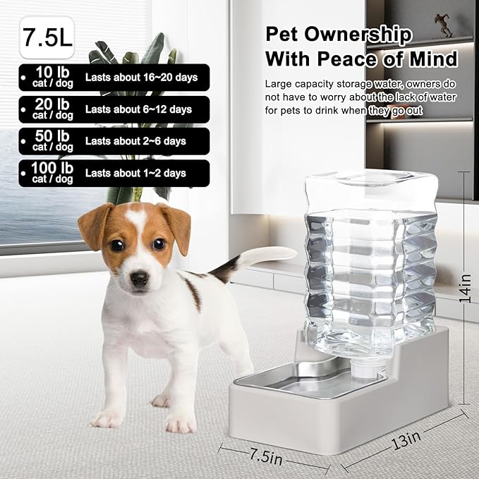 RIZZARI Stainless Steel Pet Water Feeder: 8L Large Gravity Waterer, Less Refills - Image 2