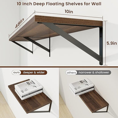 Axeman 48 Inch Floating Shelves | 10 Inch Deep Walnut Wall Shelves Set of 2 | - Image 3