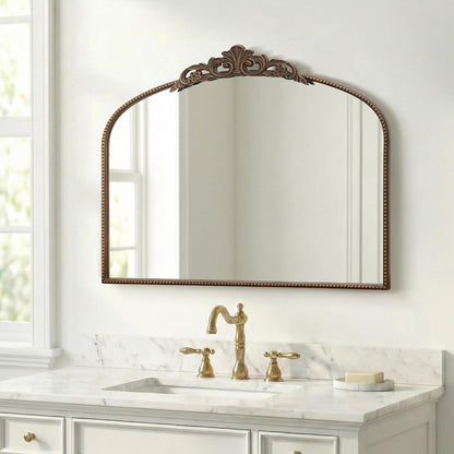 Micasso Vintage Bronze Wall Mirror: 40"x29" Baroque Antique Arched Mirror | Traditional Ornate French Decorative Mirror for Bedroom/Bathroom/Fireplace/Entryway/Hallway/Dresser/Vanity/Mantel/Nightstand