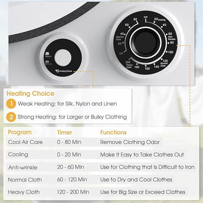 COSTWAY Portable Clothes Dryer, 13.2 LBS Front Load Compact Laundry Dryer - Image 5