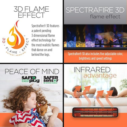 ClassicFlame 28" 3D Infrared Quartz Fireplace Insert Plug and Safer Sensor - Image 5