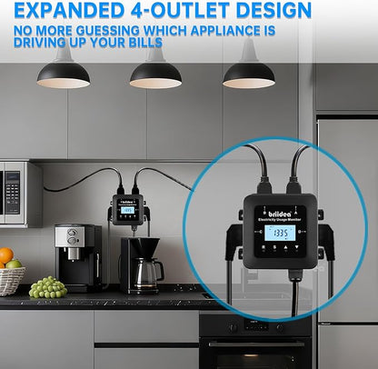 briidea Electricity Usage Monitor, 4-Outlet Power Consumption Watt Voltage Amp - Image 2