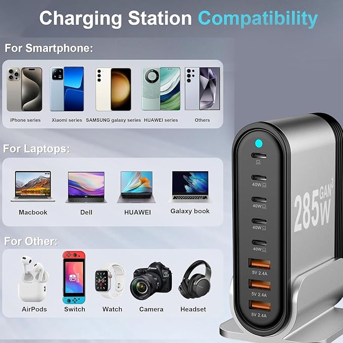 USB C Fast Charger : Fast Charging Station : 285W-8 Port Desktop Multiple - Image 7