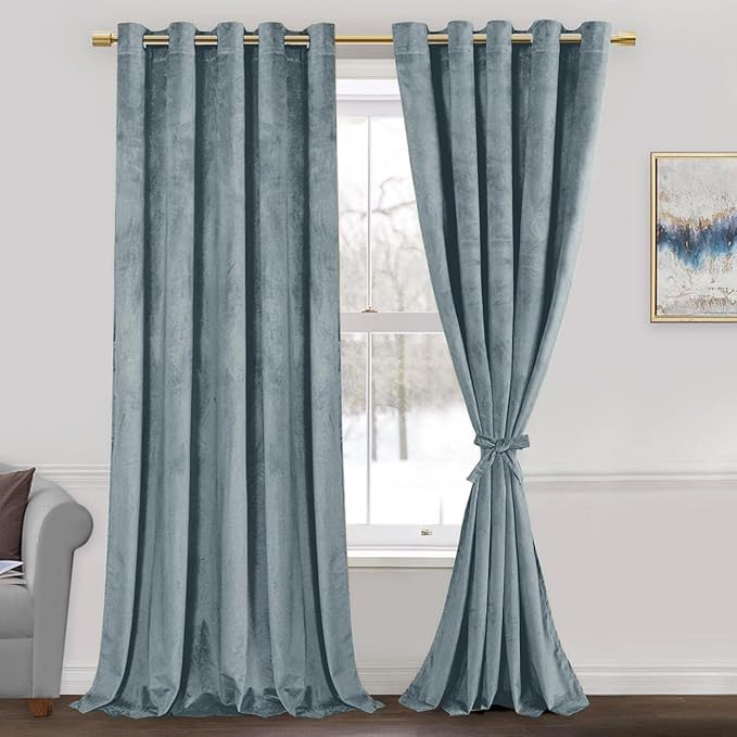 JIUZHEN Stone Blue Velvet Curtains by JIUZHEN