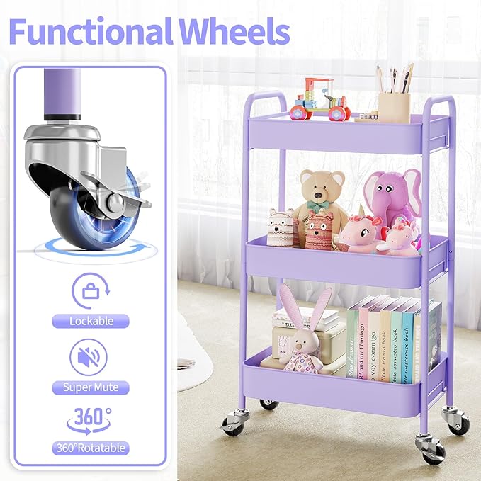 TOOLF 3-Tier Metal Rolling Cart - Image 5